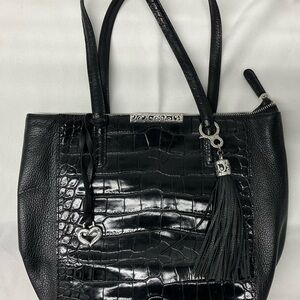 Brighton Black Croc Embossed Leather Tote
